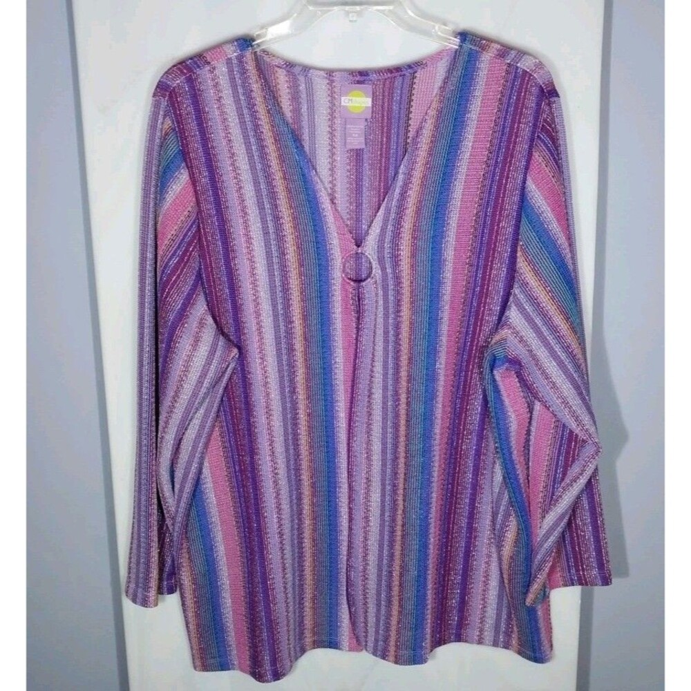 Plus Size 3X Tunic Top Multicolor Striped Sheer Lurex Sparkle Stretch Knit